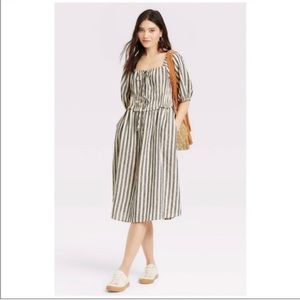 Universal Thread Cream Stripe Linen Midi Dress Small brand new